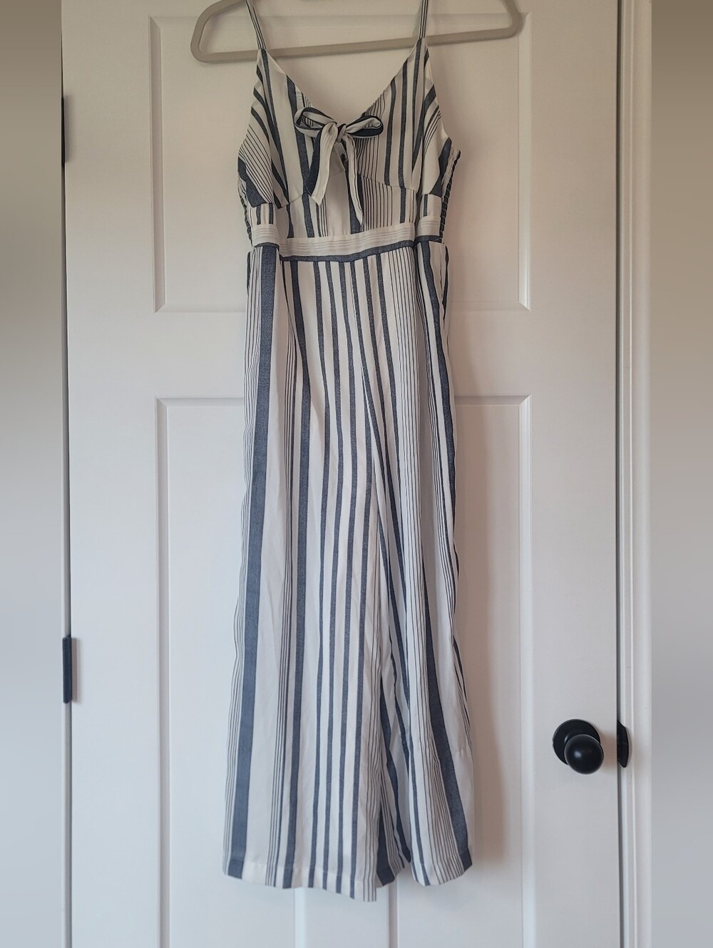 Japna White and Navy Striped Maxi Jumpsuit